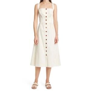 NWT ba&sh Robe Cybelle Ecru Cotton Midi Dress M Button Front French Euro Summer